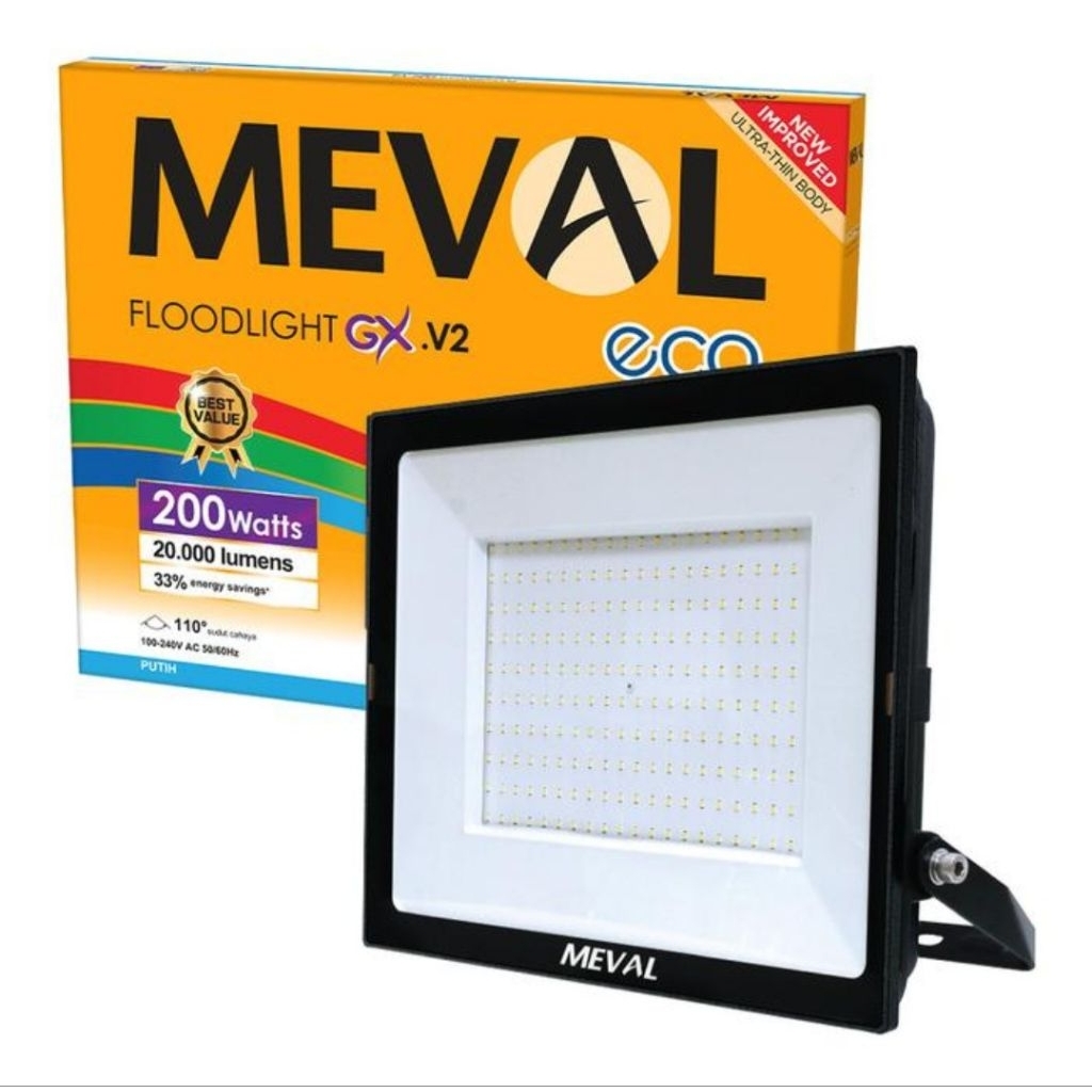 Meval Floodlight Led 200w. LampuLed sorot outdoor GX V2 ECO 200Watt EIX-2HA Flood Light waterproof E