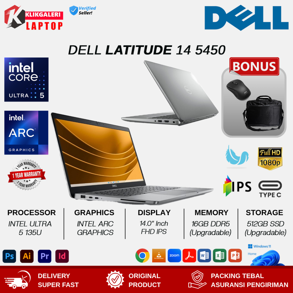 Laptop Dell Latitude 14 5450 Intel Ultra 5 135U 16GB DDR5 1TB SSD 14 Inch FHD IPS Win 11 Pro Grey