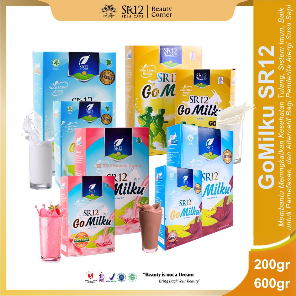 SR12 BEAUTY CORNER - GOMILKU SR12 | Susu Kambing Etawa Murni, Varian Original, Coklat, Strawberry, G