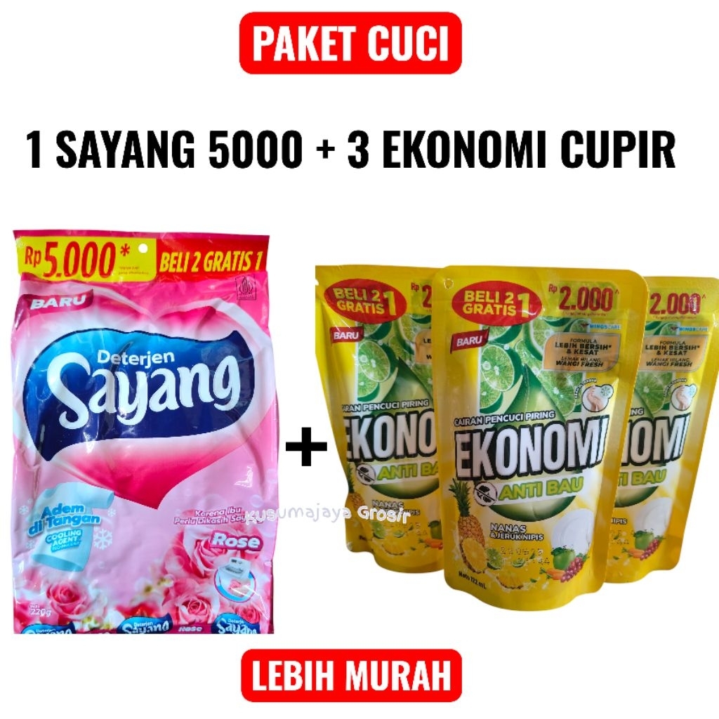PAKET DETERJEN SAYANG BUBUK 5000 + 3 PCS SABUN CUCI PIRING EKONOMI
