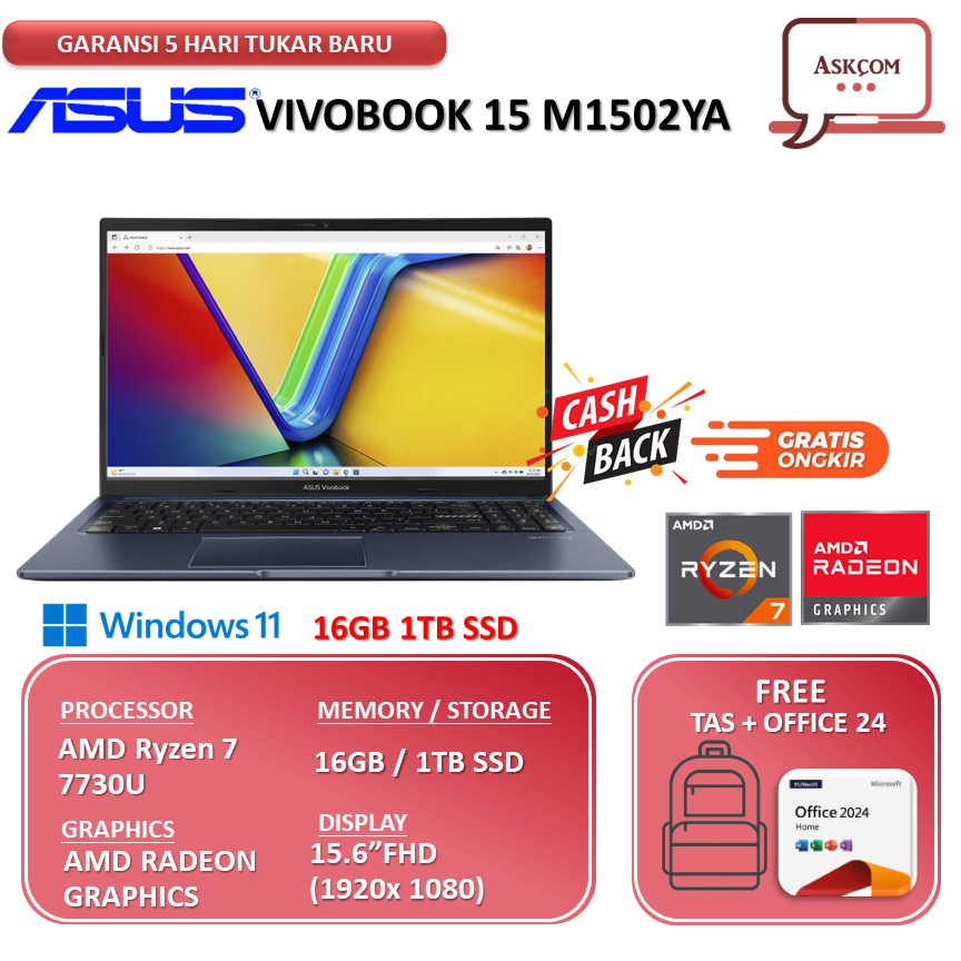 Laptop Asus Vivobook 15 M1502YA AMD Ryzen 7 7730U 16GB 1TB SSD 15.6FHD IPS Windows 11