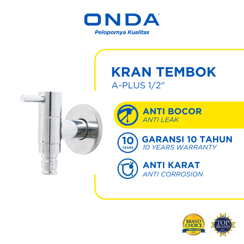 ONDA Kran Tembok A-PLUS 1/2 In Keran Air Kamar Mandi Kran Anti Bocor