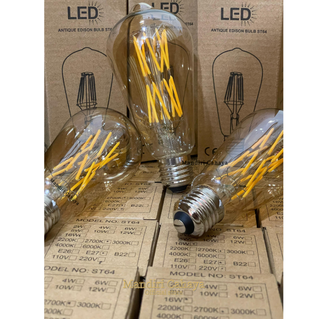 Lampu bohlam LED Filamen Edison E27 ST64 16 watt
