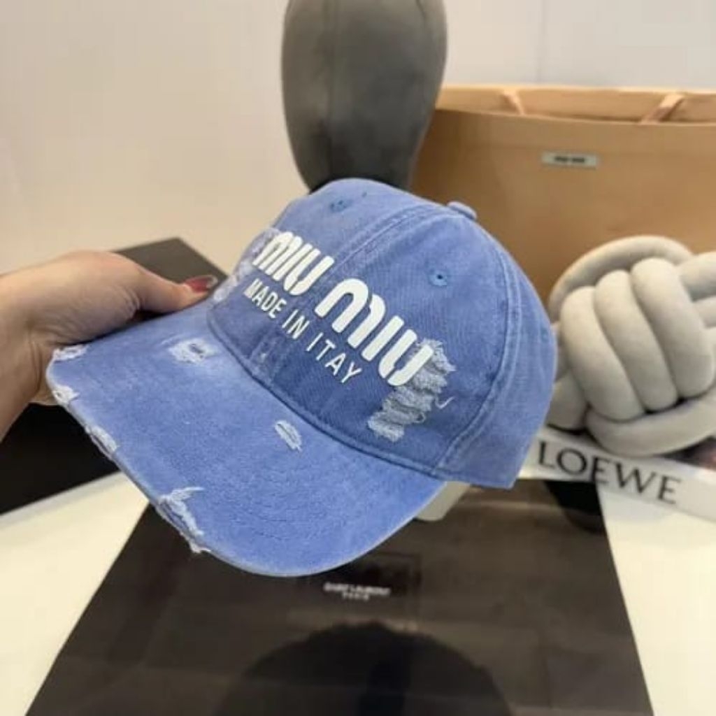 baseball miu-miu sobek / topi wanita, topi pria miu-miu