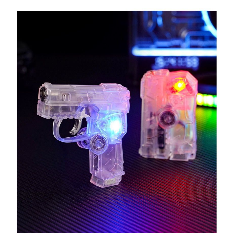 Korek Api Pistol Lipat Transparan Refillable Mainan Korek Api Gas Spinner LED Unik
