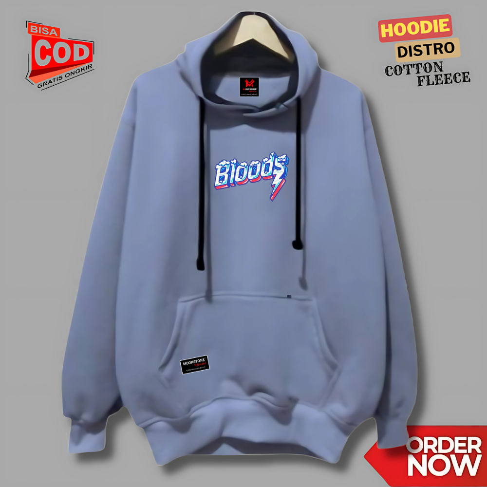 Sweater Hoodie Aesthetic Brand Lokal Cod Suiter Hodi Pria Kekinian Warna Abu Paralon List BLOODS Jak