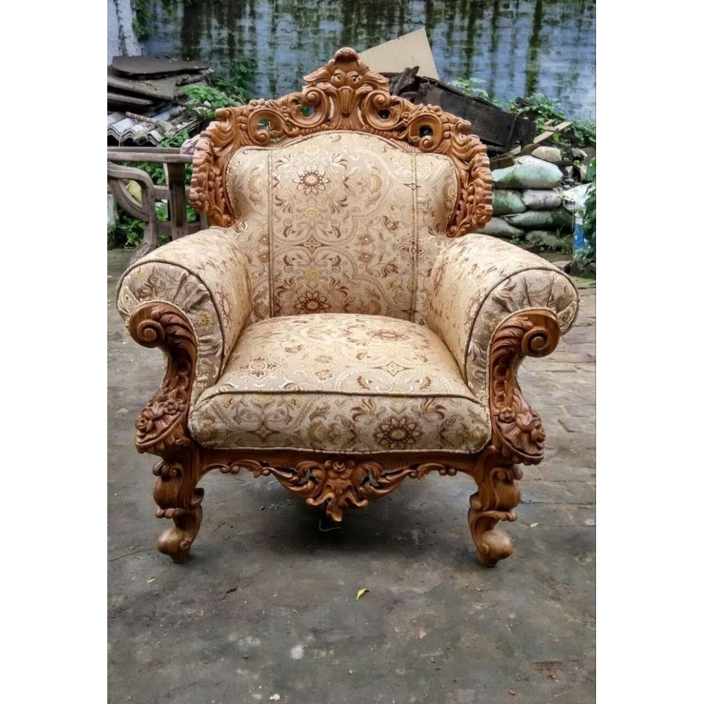 Kursi Ukir Jati Jepara Jok Kain Klasik Mewah