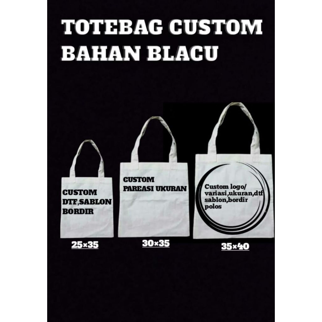 Tas Tote Bag / Totebag blacu Putih Polos Tebal Termurah CUSTOM logo. dtf. sablon. bordirTote Bag / T