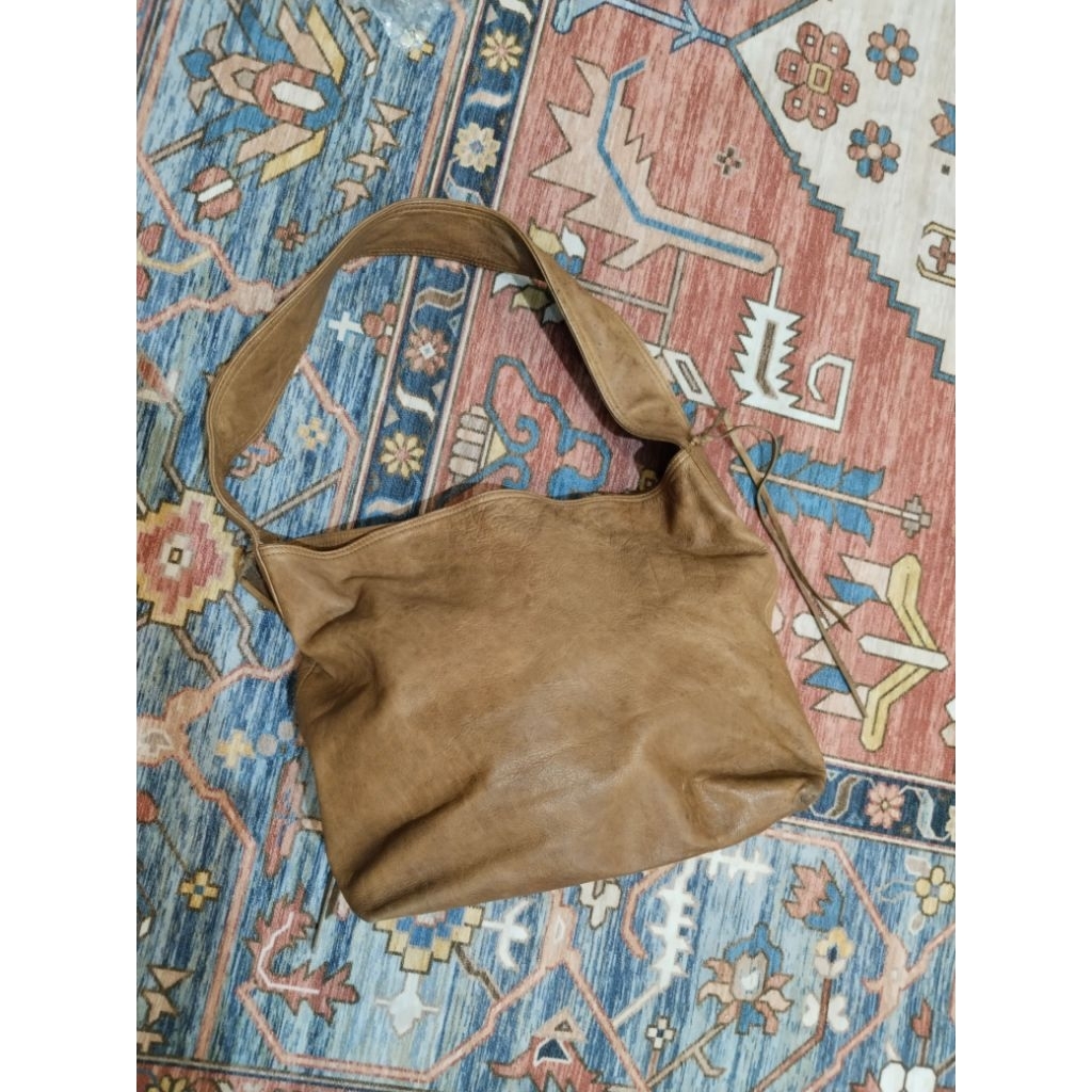 Tas Bahu Kulit Asli / Hobo Bag Vintage Preloved Cokelat