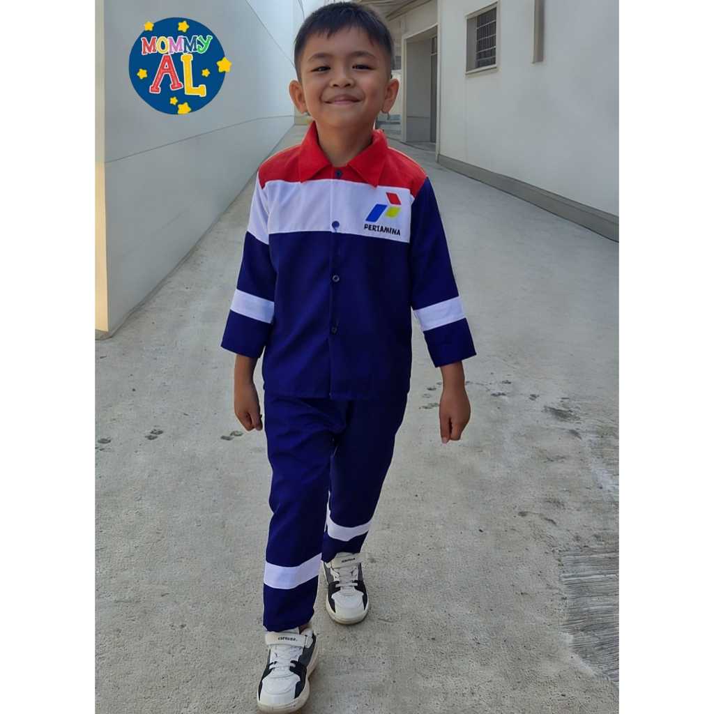 NEW STELAN BAJU ANAK MODEL KARYAWAN PEGAWAI PERTAMINA USIA 1-10 TAHUN/BAJU PERTAMINA/BAJU