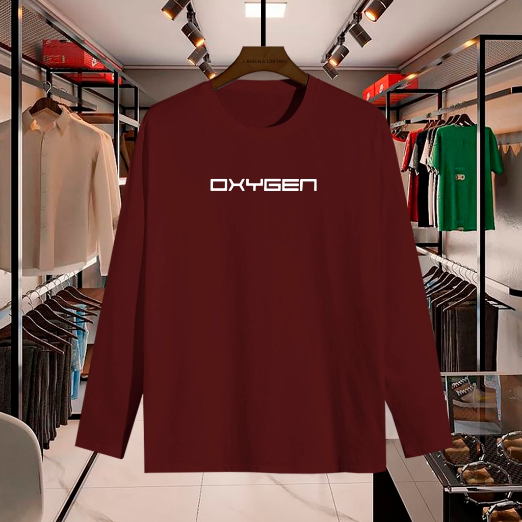 COD  Kaos Oxygen Lengan Panjang Pria Wanita Motif Putih / T-shirt Distro Premium Katun Combed 30s Te