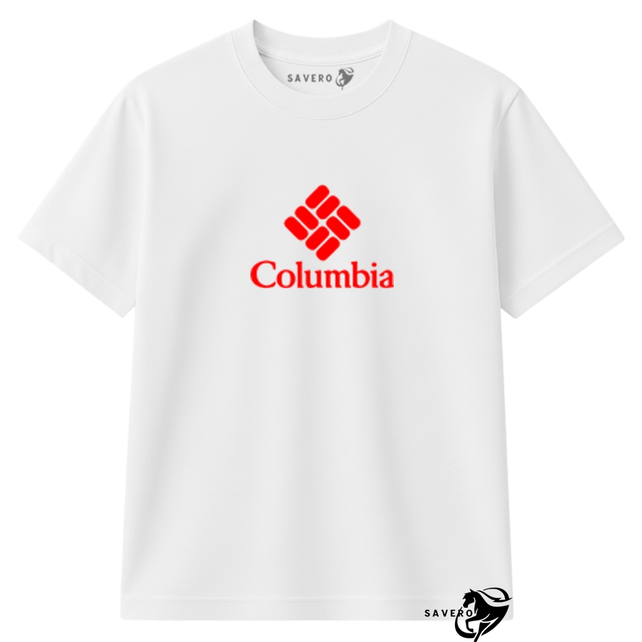 SAVERO Baju Kaos Distro Columbia Distro Lengan Pendek Merah Cotton Premium Kaos Cowok Cewek Dewasa B