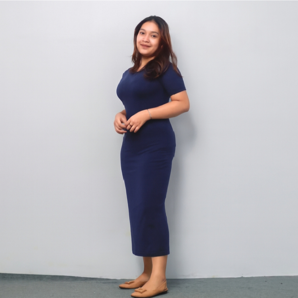 MANGO - Long dress hitam | dress hitam polos | dress wanita bahan kaos