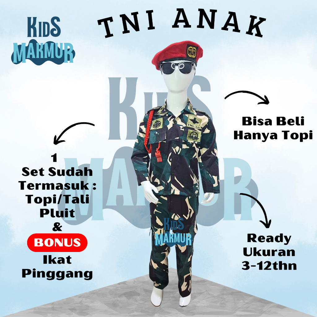 Baju tentara loreng baret merah anak baju tni ad anak kostum tni loreng anak laki laki baju profesi