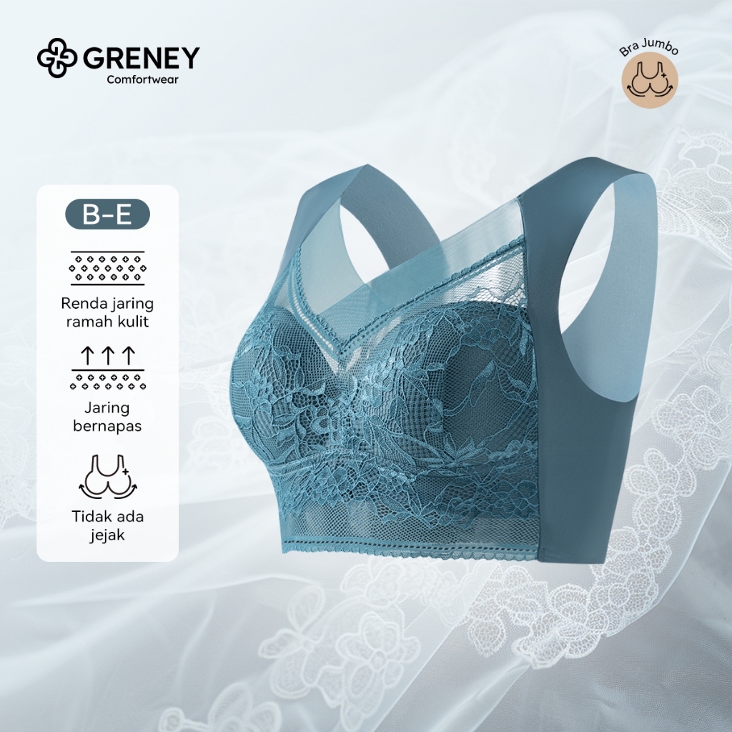 GRENEY-L.W.L-Bra Rompi Bigsize Renda Seamless Sport Push Up Bra Jumbo Rompi Renda Bunga Big Size Tan