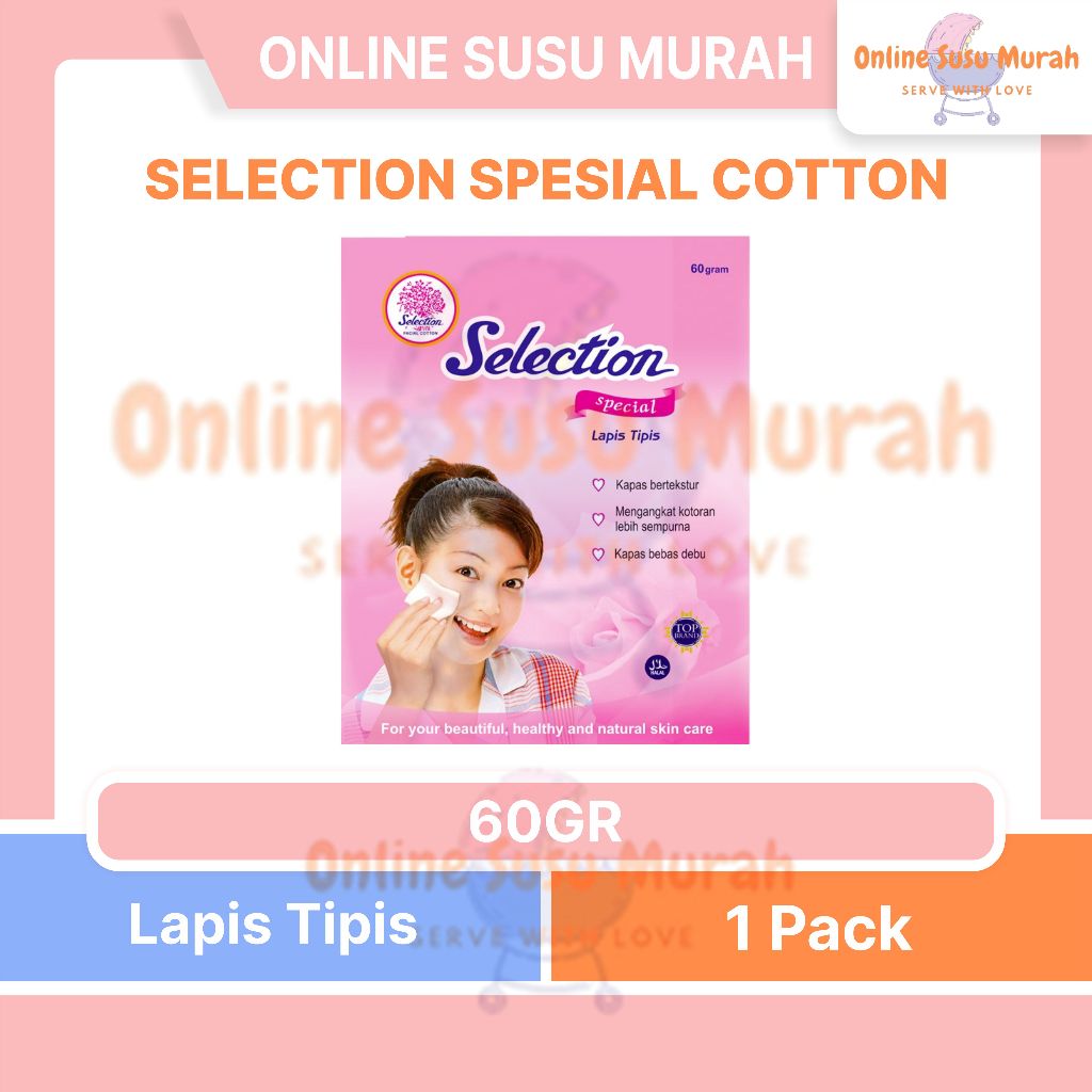 KAPAS SELECTION FACIAL COTTON SPC SPECIAL LAPIS TIPIS ISI 60 GRAM PRLA