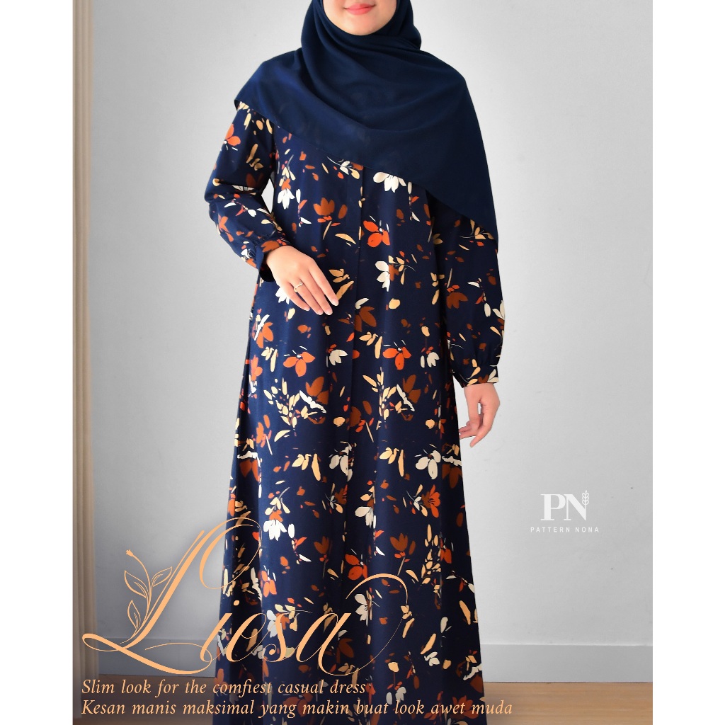Pattern Nona Dress Liesa Gamis Stretch Cotton Adem Halus