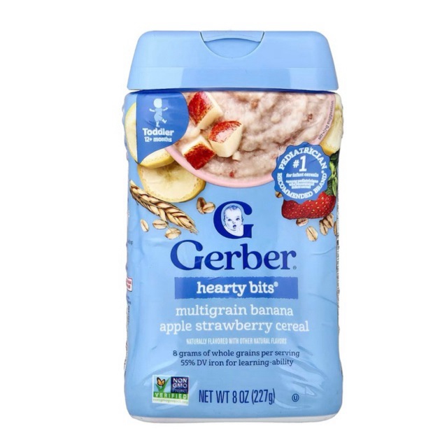 Gerber Cereal Grain & Grow Hearty Bits Multigrain Grain Grow Cereal 12+ Months Banana Apple Strawber
