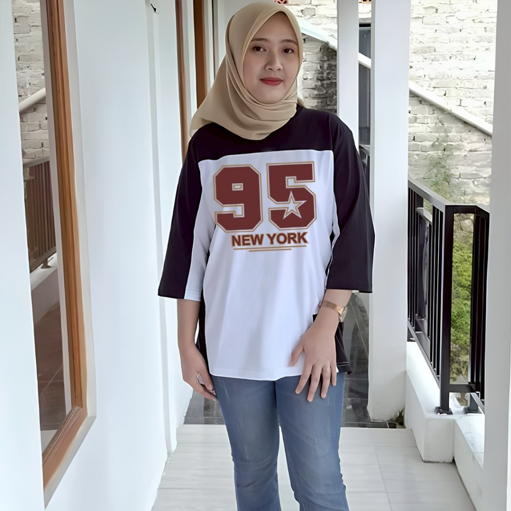 kaos baseball angka wanita oversize kaos oversize wanita lengan 7/8 premium jumbo sporty tebal adem