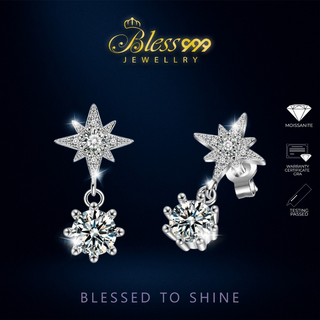Anting / Earrings Shining Star Moissanite Sertifikat GRA original