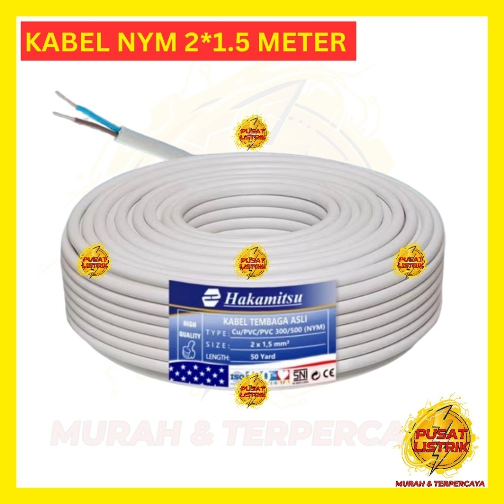 KABEL NYM 2x1.5 mm HAKAMITSU / KABEL LISTRIK TUNGGAL