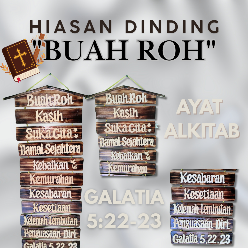 Hiasan Dinding Kayu Ayat Alkitab "Buah Roh" Galatia 5:22-23