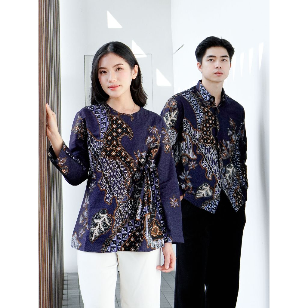 Swipe Up Kemeja Batik Couple Pria Wanita Modern Akai Navy Brown