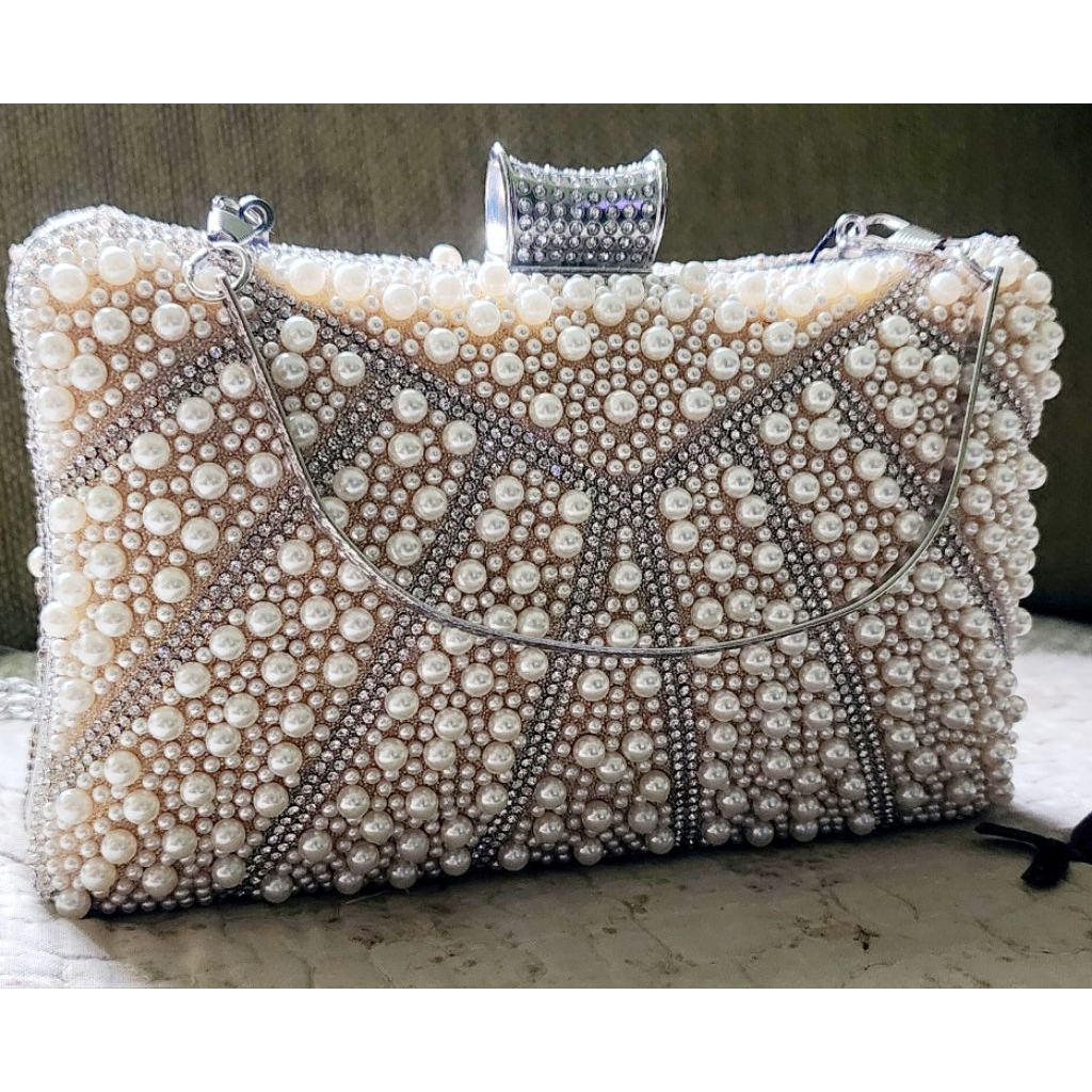 tas pesta mutiara clutch pearl tali pendek dan panjang rantai
