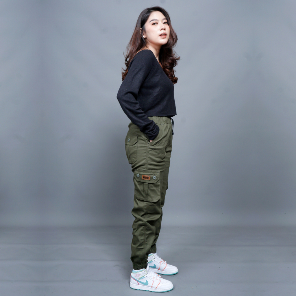 Celana Cargo Wanita Jumbo Joger Twill Stretch - Celana Panjang Wanita Jumbo Melar