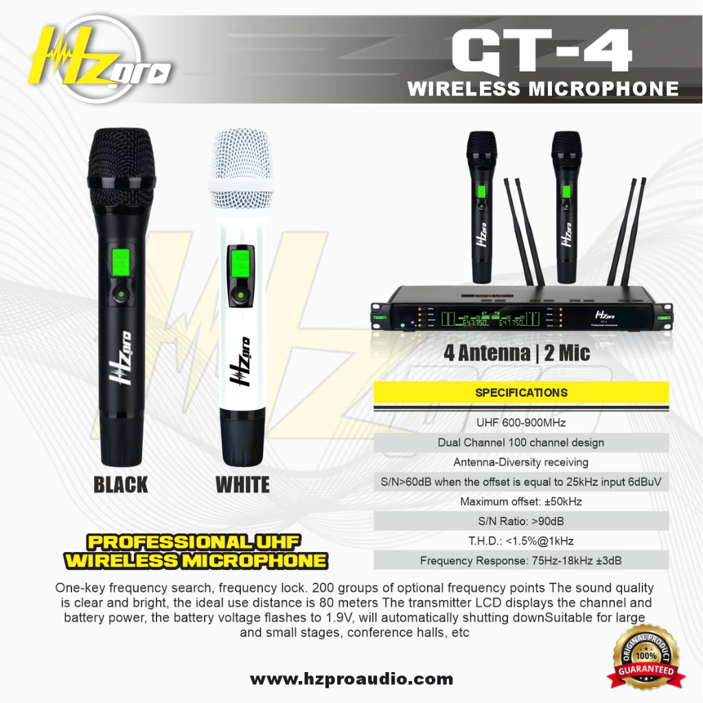 MIC WIRELESS HZ PRO GT-4 ORIGINAL - 2 HANDLE MIC | 4 ANTENA