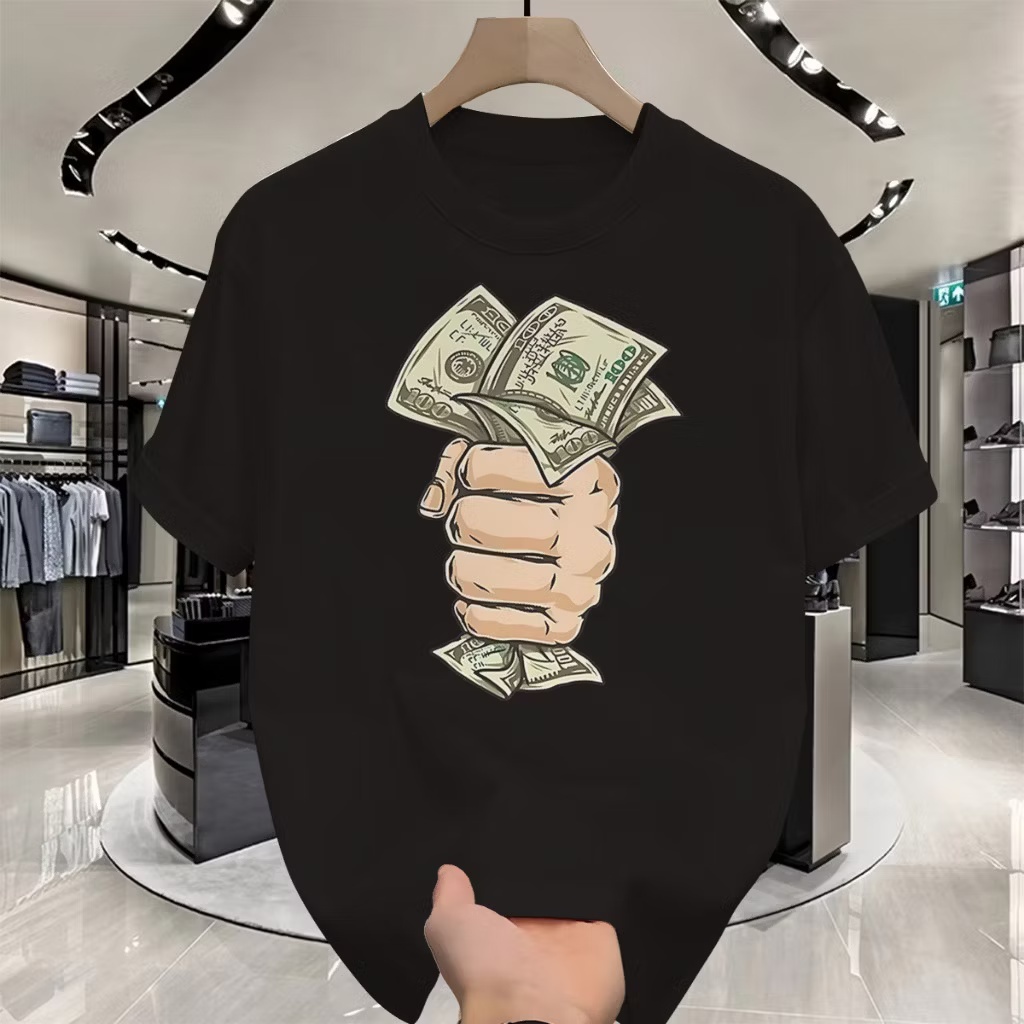[COD] Baju Kaos Pria - Kaos Pria Putih Cetakan Tangan Pegang Uang
