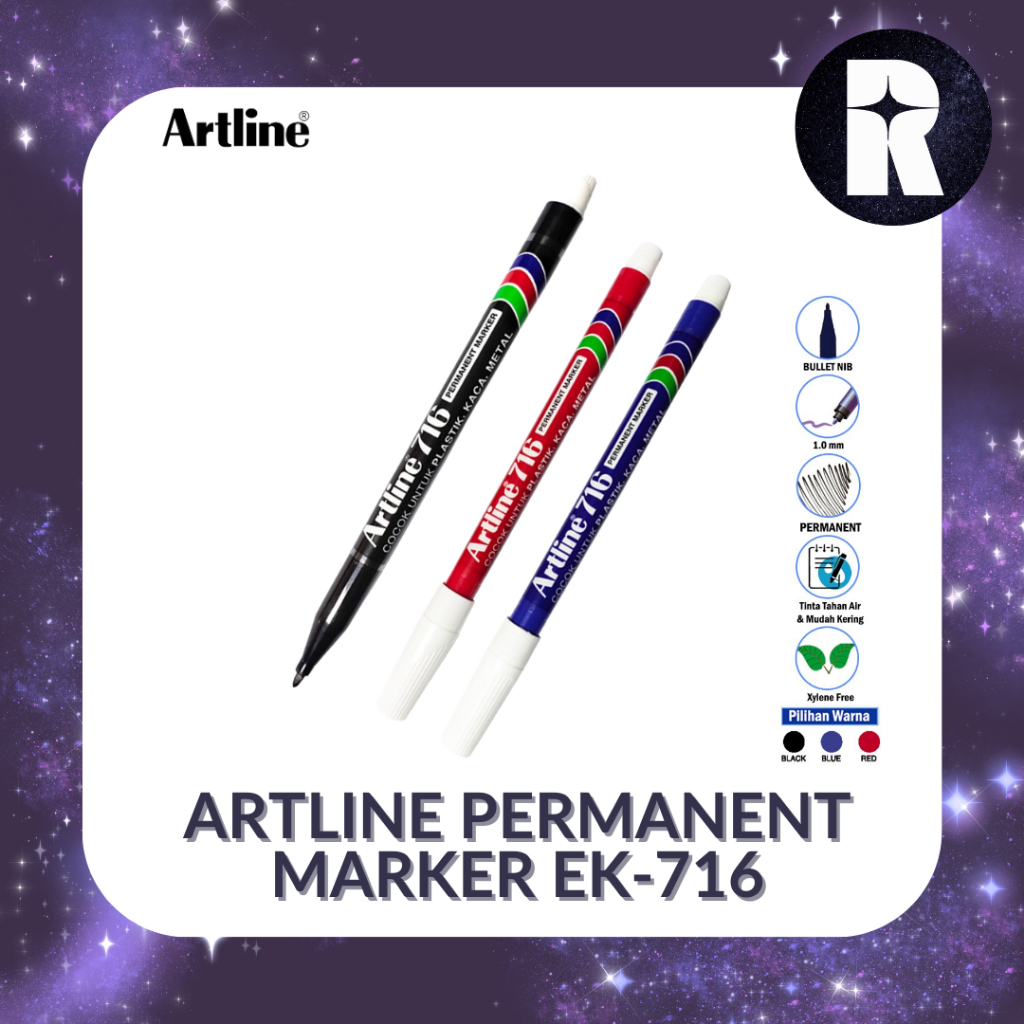 ARTLINE PERMANENT SPIDOL PERMANEN KECIL MARKER EK-716 MERAH / BIRU / HITAM