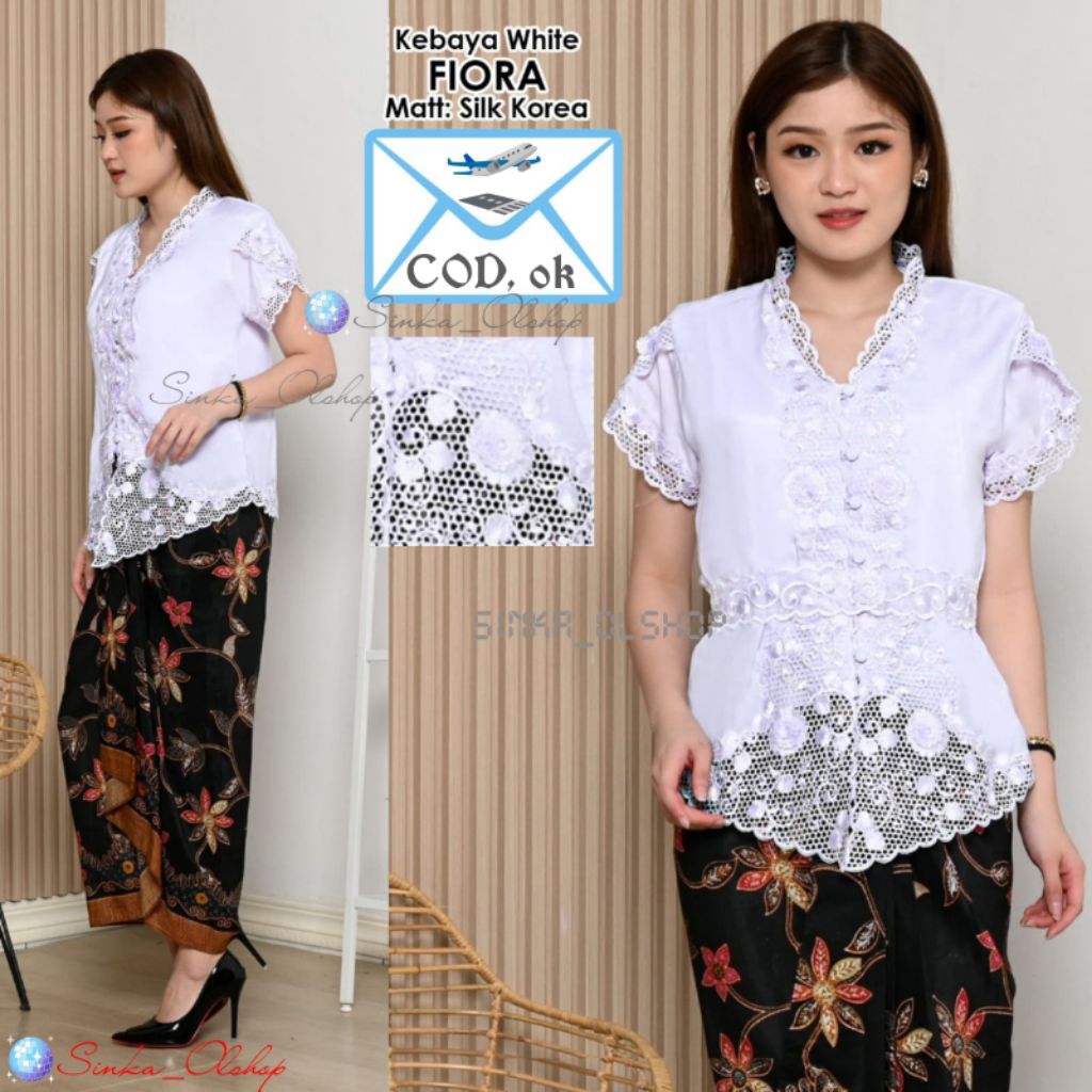 atasan kebaya silky lengan pendek kombinasi bordir brokat