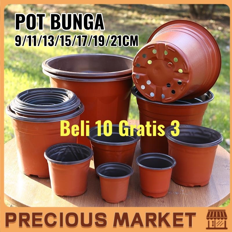 Pot Tanaman / Pot Plastik Merah Bata Pot Srondol 9 11 13 15 17 19 21CM Bata Coklat Pot Bunga Polos