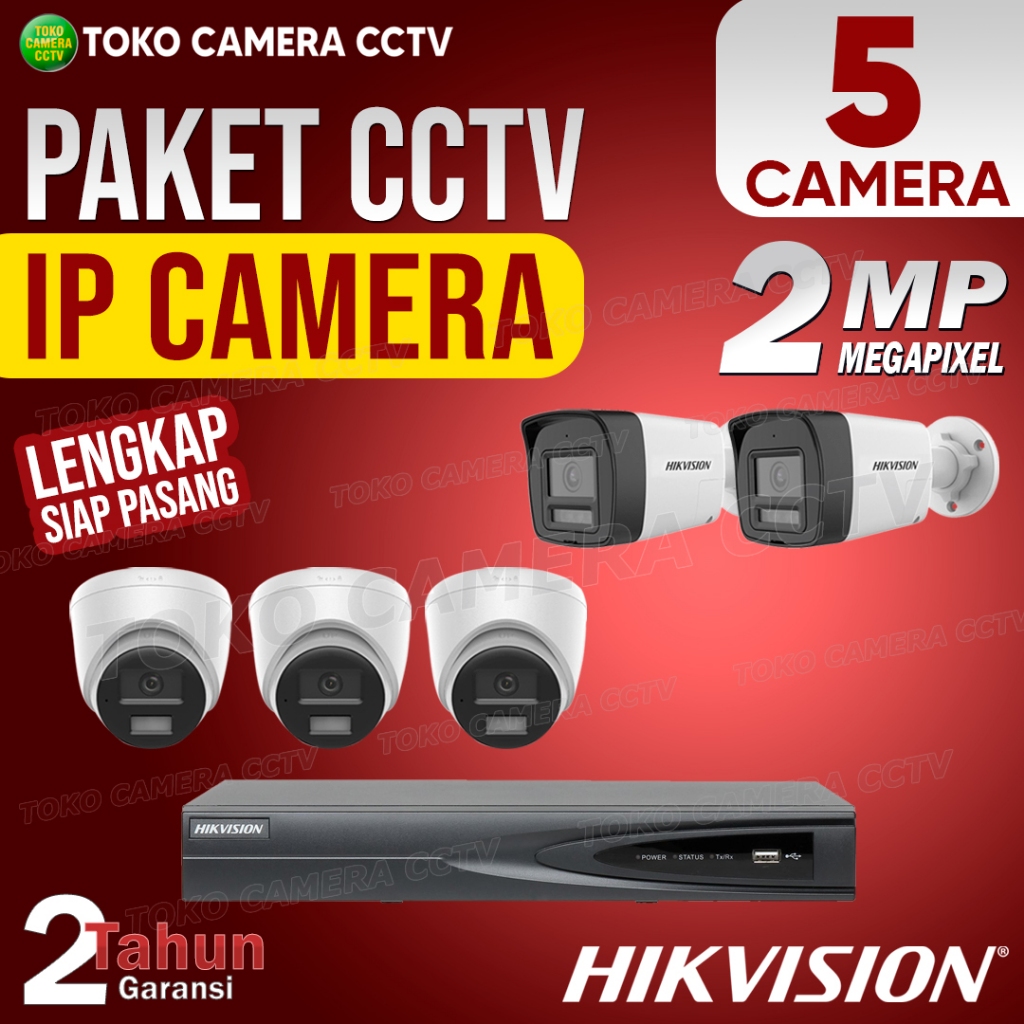 PAKET CCTV IP CAMERA HIKVISION 2MP 8 CHANNEL 5 KAMERA