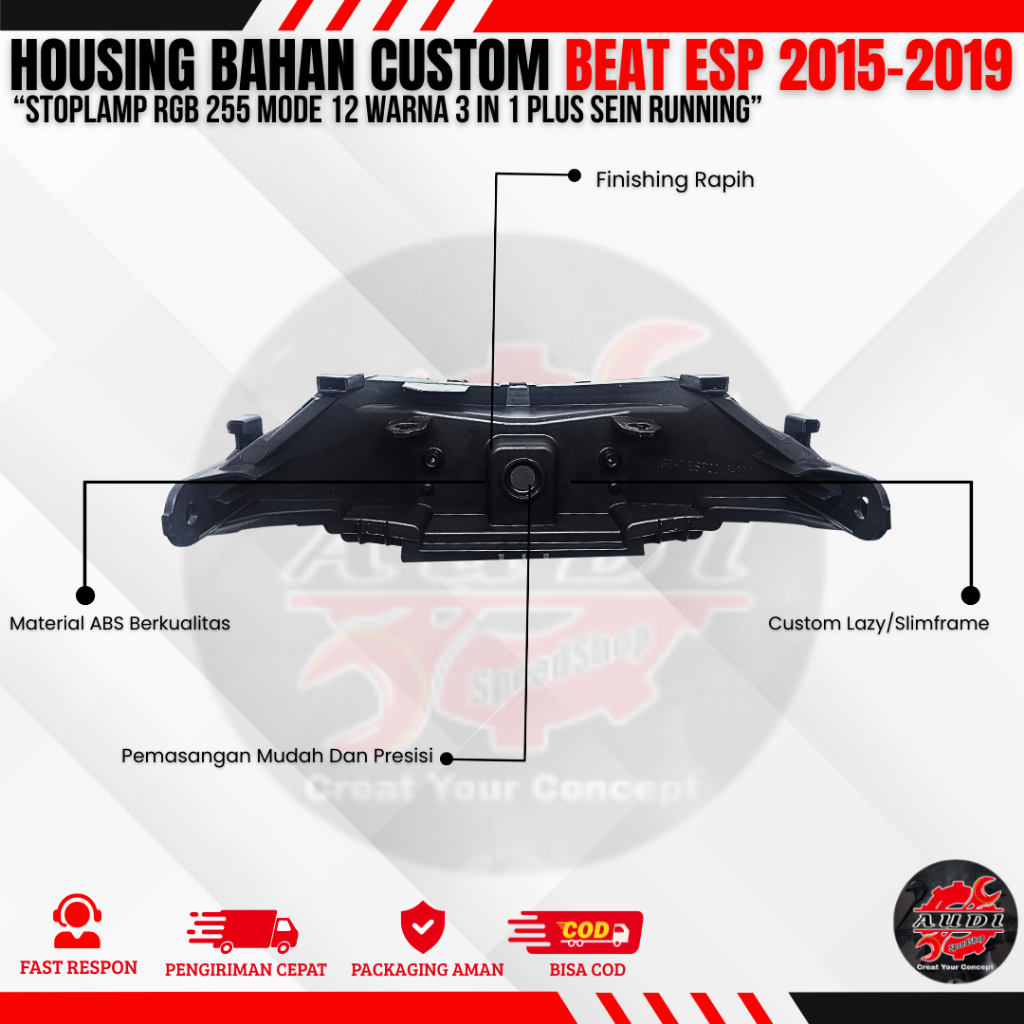 HOUSING STOPLAMP BEAT ESP 2016-2019 CUSTOM LED HOUSING+MIKA BAHAN CUSTOM BEAT FI ESP 2015-2019