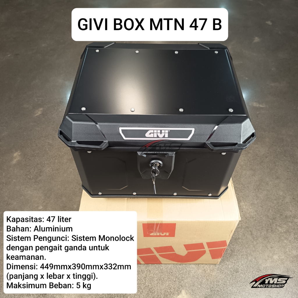 GIVI BOX MTN 47 B MONOLOCK ALUMINIUM TOP CASE WITH PLATE BLACK PAINTED 47LITER