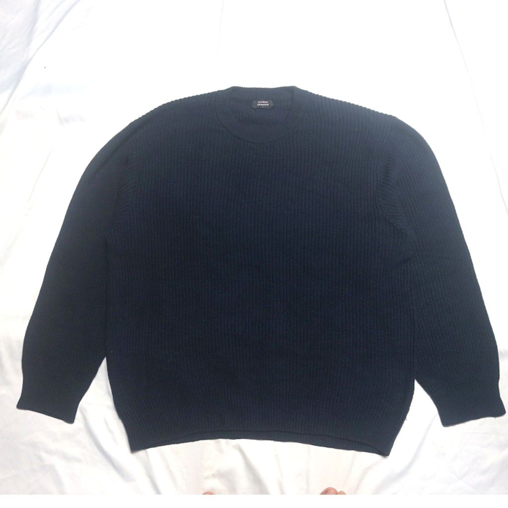 Musinsa Oversized Ribbed Lidi Navy Knitwear Sweater Sweatshirt Crewneck Rajut Wool Jaket