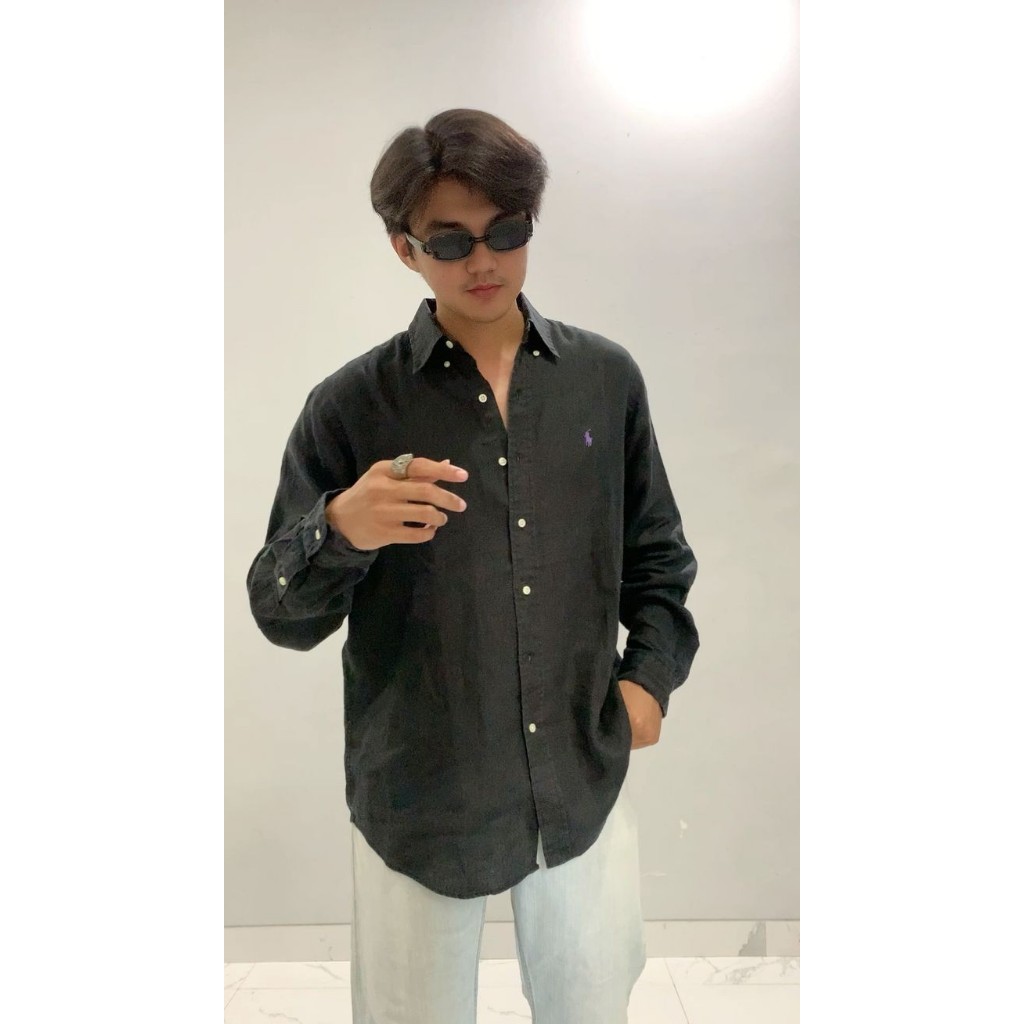 Kemeja Black Purple Polo Ralph Lauren Pria Wanit Oxford Cotton Original