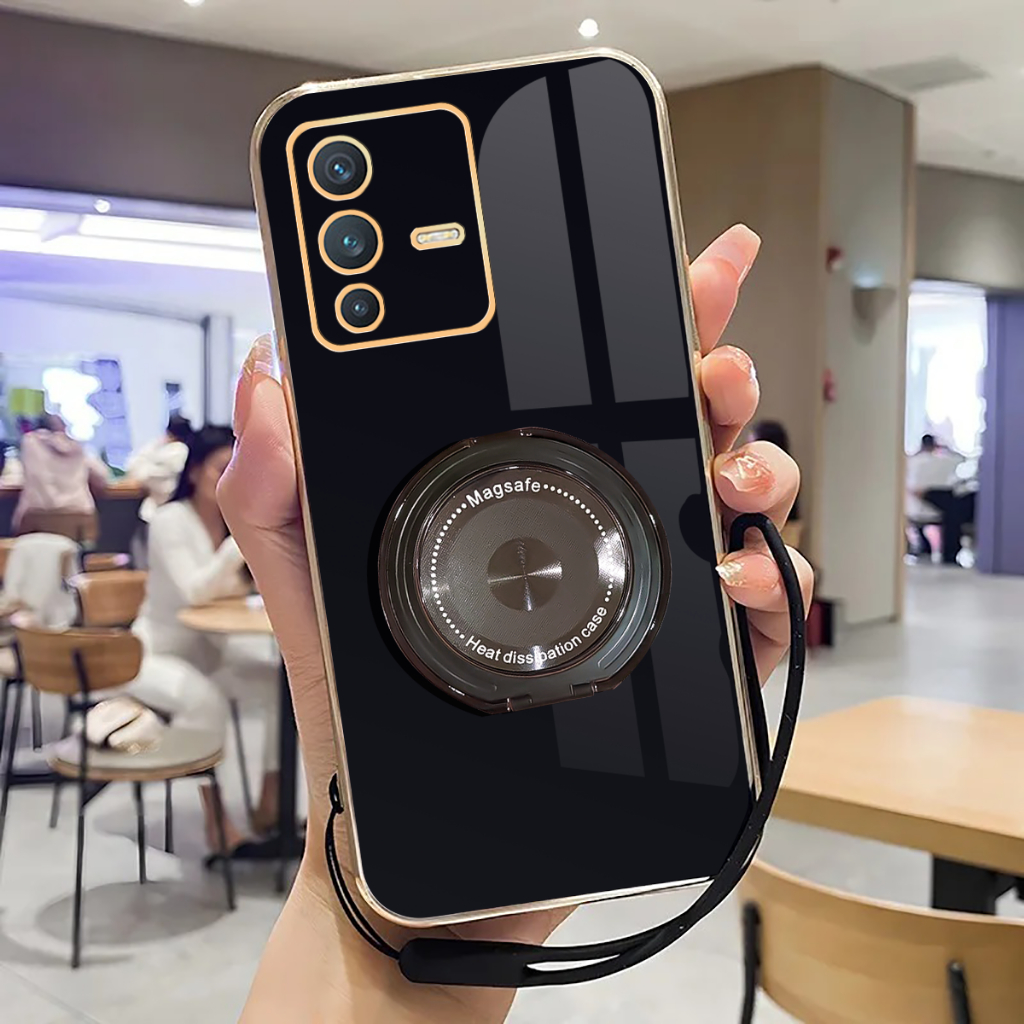 Case Vivo V23 5G Terbaru Softcase Stand Holder Ring Magsave Luxury Plating