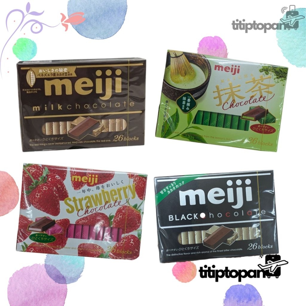 MEIJI 26 BLOCK MILK CHOCOLATE , MATCHA , STRAWBERRY & BLACK CHOCOLATE