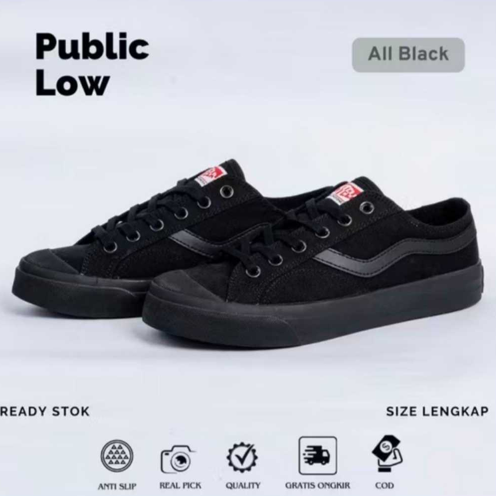 Sepatu Ventela Anak All Black Sepatu Ventela Public Low Full Black - sepatu sekolah hitam polos