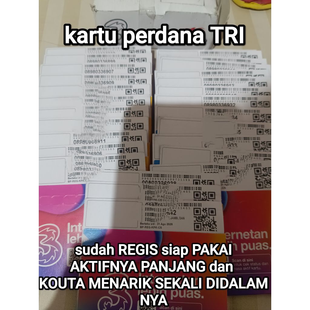 kartu perdana TRI (non kouta) siap pakai tanpa registrasi.