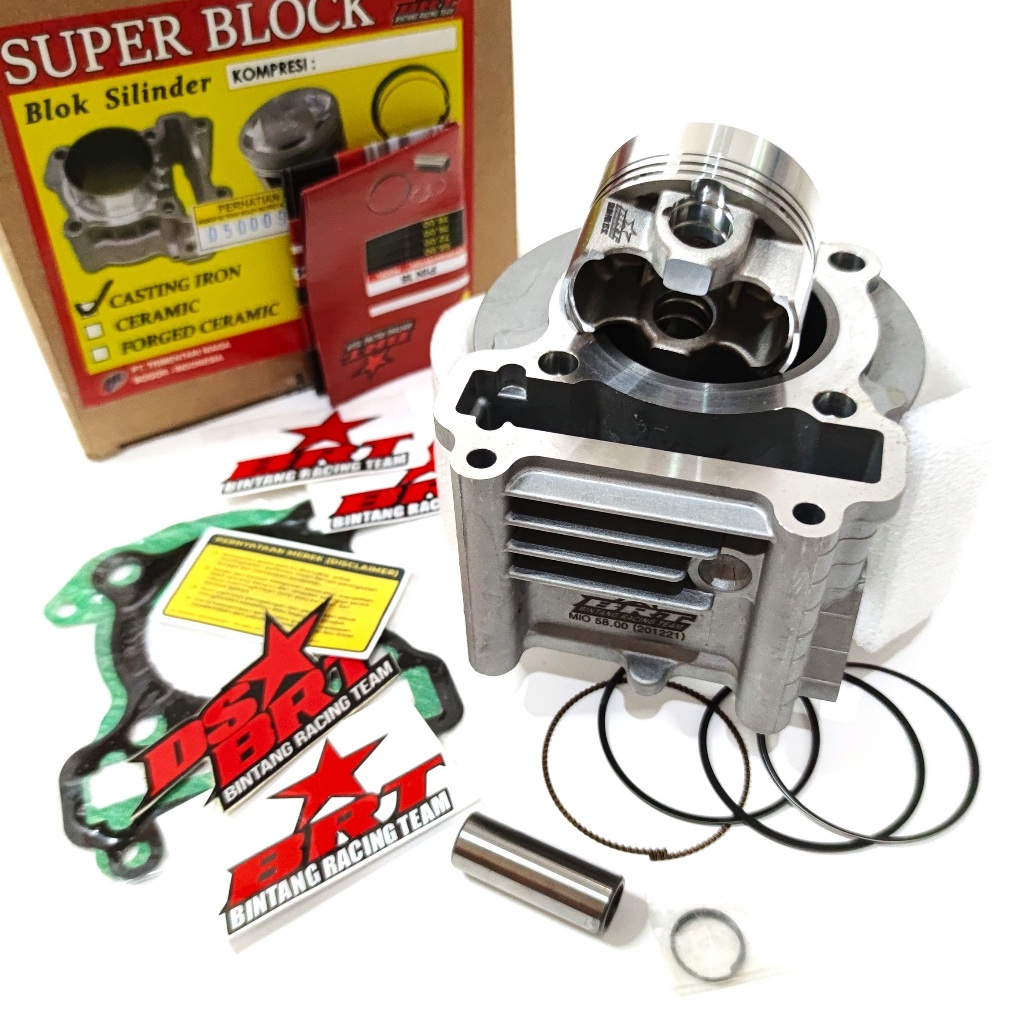 Blok Seher Komplit Set Busi Iridium BRT Bore Up 58mm Mio Karbu Mio Sporty Mio Soul Mio Smile Nouvo F