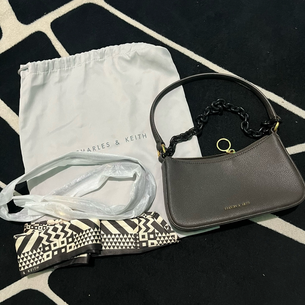 PRELOVED tas Charleskeith CK alcott scarf shoulder bag dark moss second hand