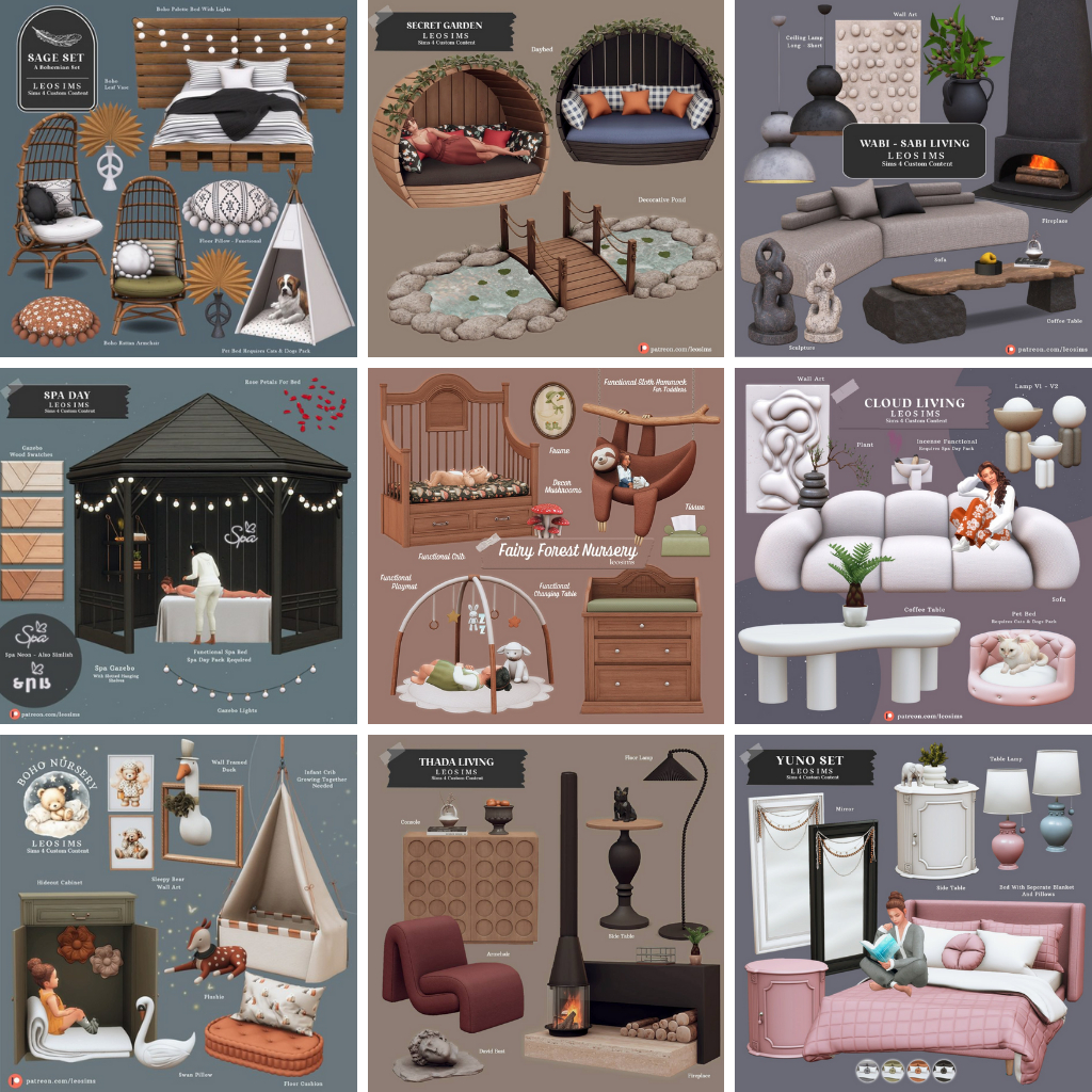 LEOSIMS - 100 PACK FURNITURE AESTHETIC CC THE SIMS 4