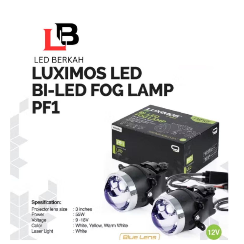 LAMPU LED FOGLAMP PROJECTOR LENSA 3 WARNA ORIGINAL NINE LUXIMOS PF1 55 WATT  3