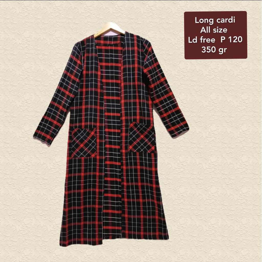 outer long cardi flanel kotak-kotak merah wanita all size