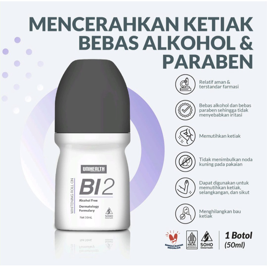 Bi2 deodoran Roll on Unihealth bebas alkohol tanpa paraben 60ml