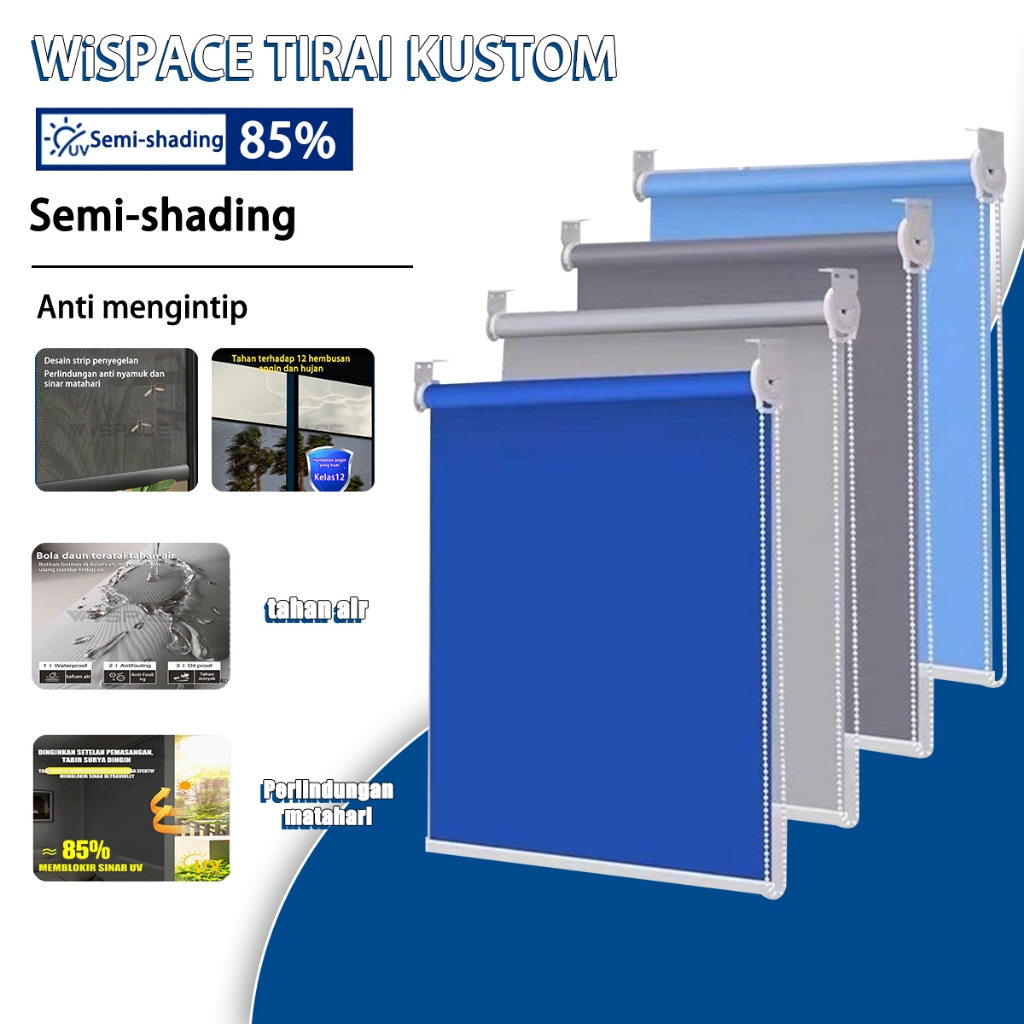 Custom Ukuran Tirai Gulung Roller Blind Blackout 100% Gorden jendela Aesthetic Roller Blind Jendela 